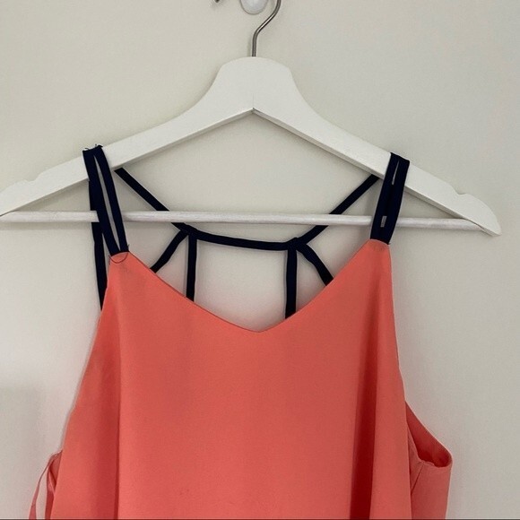 Impeccable Pig Tank Top Peach Orange Navy Blue Color Block Flowy Straps Solid - Picture 2 of 9
